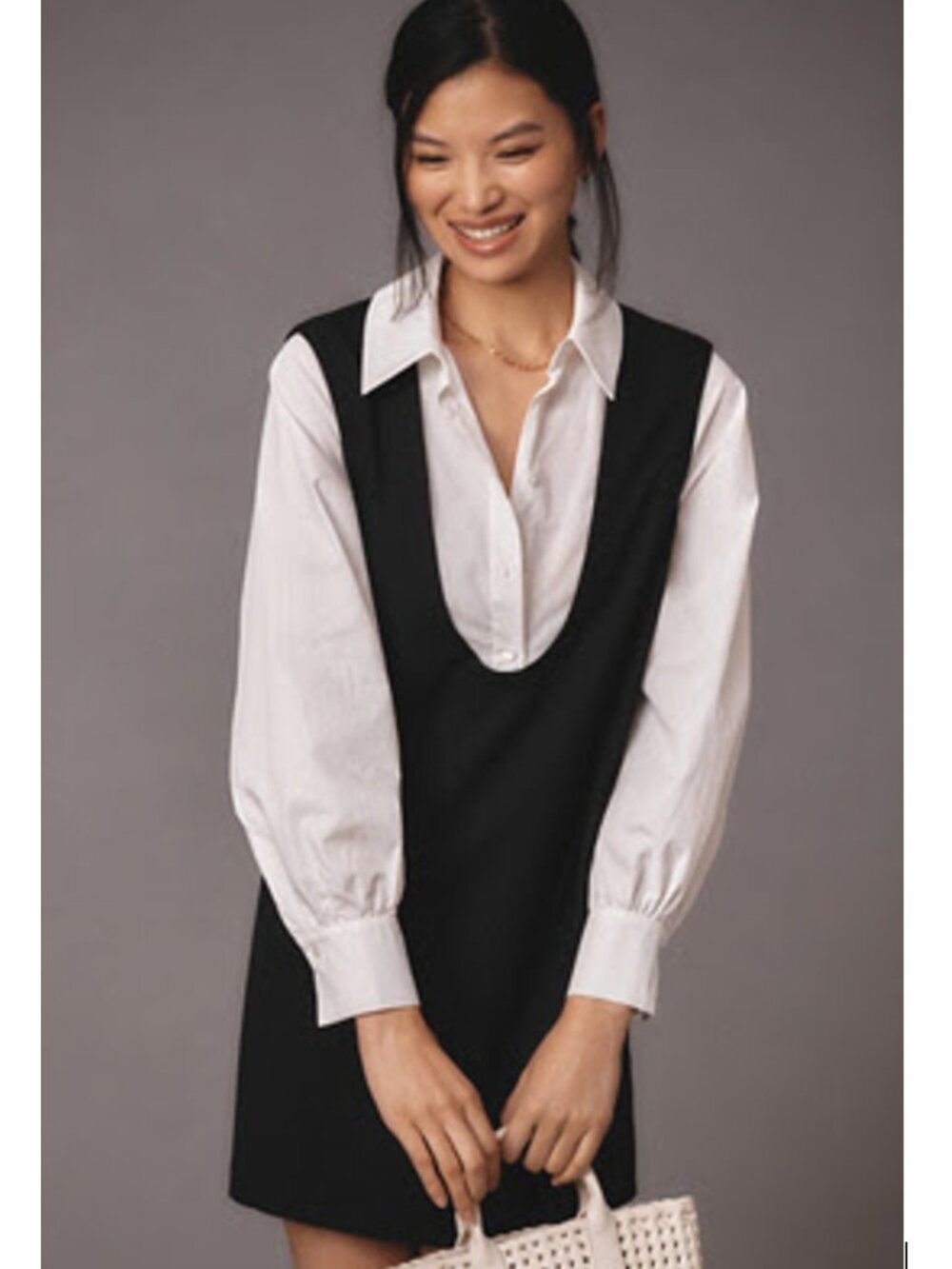 Maeve Long-Sleeve Twofer Pinafore Mini Dress